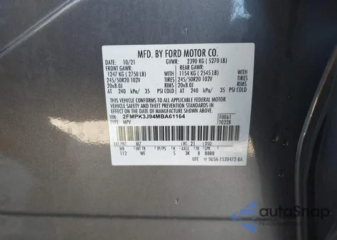 2021 Ford Edge St-Line z USA, uszkodzony, nr VIN 2FMPK3J94MBA61164